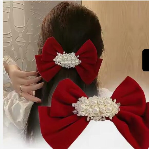 Rhinestone Embellished Velvet Bows for Adults - Available in Black/dark red - Picture 2 of 4